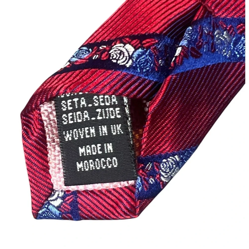Thomas Pink 100% Silk Mens Necktie Navy/Red Stripped Floral Classic France